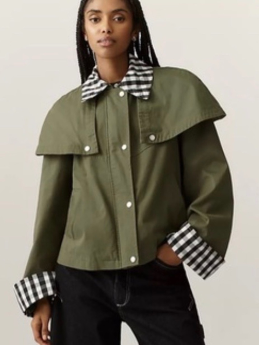 *Viral* Avec Les Filles Gingham Trim Cape Jacket Size S Anthropologie